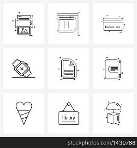 9 Interface Line Icon Set of modern symbols on patient, phone, signboard, watch, debit card Vector Illustration