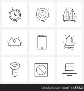 9 Interface Line Icon Set of modern symbols on phone, pray, summer, religious, Jewish Vector Illustration