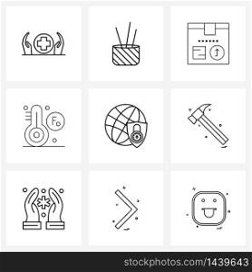 9 Interface Line Icon Set of modern symbols on protection, secure web, industrial, weather, degree Vector Illustration