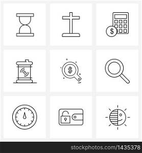 9 Interface Line Icon Set of modern symbols on radiation, nuclear, calculator, industry, barrel Vector Illustration