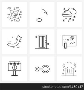 9 Interface Line Icon Set of modern symbols on, refresh, sound, arrows, arrow Vector Illustration