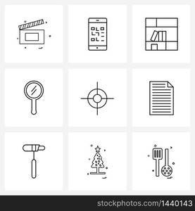 9 Interface Line Icon Set of modern symbols on target, select, furniture, mirror, face Vector Illustration