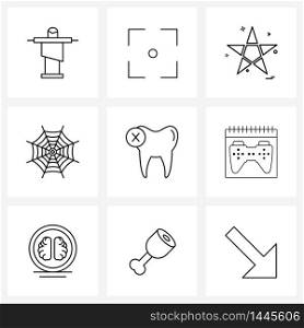 9 Interface Line Icon Set of modern symbols on teeth, scary, circle, Halloween, shape Vector Illustration