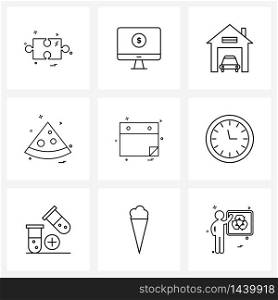 9 Interface Line Icon Set of modern symbols on time, web, food, website, ui Vector Illustration
