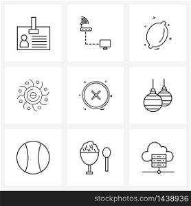 9 Interface Line Icon Set of modern symbols on user interface, universe, food, galaxy, black Vector Illustration