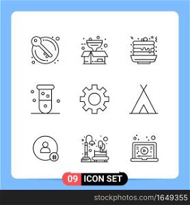 9 Line Black Icon Pack Outline Symbols for Mobile Apps isolated on white background. 9 Icons Set.. Creative Black Icon vector background