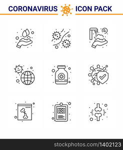 9 Line Coronavirus Covid19 Icon pack such as virus, infection, viruses, incident, washing viral coronavirus 2019-nov disease Vector Design Elements