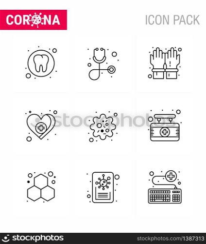 9 Line Set of corona virus epidemic icons. such as patogen, infection, hand, care, love viral coronavirus 2019-nov disease Vector Design Elements