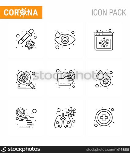 9 Line Set of corona virus epidemic icons. such as healthcare, spread, browser, security, corona viral coronavirus 2019-nov disease Vector Design Elements