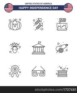 9 Line Signs for USA Independence Day american  bank  cake  thanksgiving  american Editable USA Day Vector Design Elements