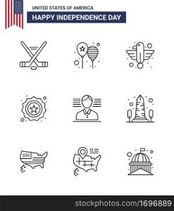 9 Line Signs for USA Independence Day flag  security  america flag  american  eagle Editable USA Day Vector Design Elements