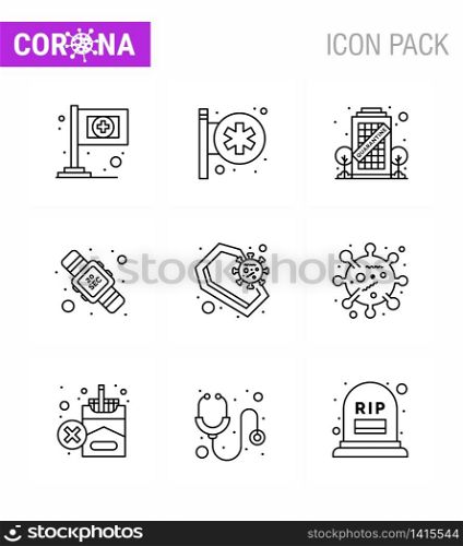 9 Line viral Virus corona icon pack such as death, coffin, coronavirus, washing, seconds viral coronavirus 2019-nov disease Vector Design Elements