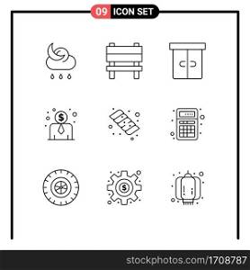 9 Outline concept for Websites Mobile and Apps add, candy, decor, c&ing, employee cost Editable Vector Design Elements