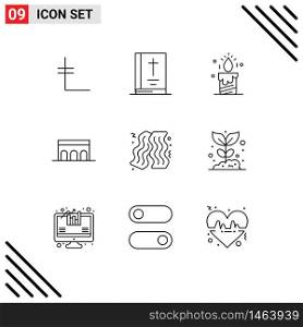 9 Outline concept for Websites Mobile and Apps bacon, historic, candle, columns, arch Editable Vector Design Elements