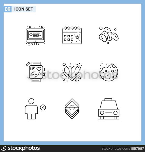 9 Outline concept for Websites Mobile and Apps ball, heartbeat, party, fitness, activity Editable Vector Design Elements