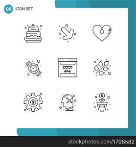 9 Outline concept for Websites Mobile and Apps development, watch, heart, time, gift Editable Vector Design Elements