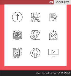 9 Outline concept for Websites Mobile and Apps diamond, investment, agreement, global, paper Editable Vector Design Elements