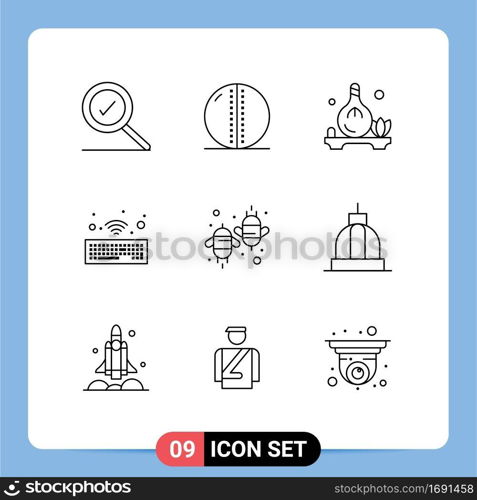 9 Outline concept for Websites Mobile and Apps eco, agriculture, herb, wireless, hardware Editable Vector Design Elements