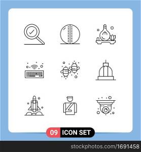 9 Outline concept for Websites Mobile and Apps eco, agriculture, herb, wireless, hardware Editable Vector Design Elements