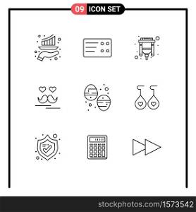 9 Outline concept for Websites Mobile and Apps food, chocolate egg, connector, moustache, day Editable Vector Design Elements