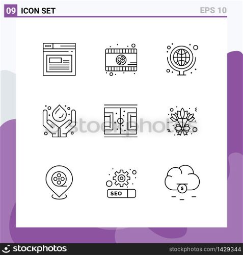 9 Outline concept for Websites Mobile and Apps ground, renewable, globe, power, green technology Editable Vector Design Elements