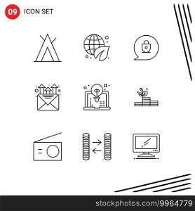 9 Outline concept for Websites Mobile and Apps grow, design, lock, computer, promotion Editable Vector Design Elements