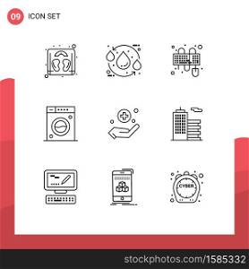 9 Outline concept for Websites Mobile and Apps medical, washing, input, machine, clean Editable Vector Design Elements