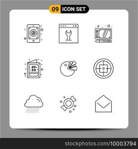 9 Outline concept for Websites Mobile and Apps pie, invite, page, invitation, tablet Editable Vector Design Elements