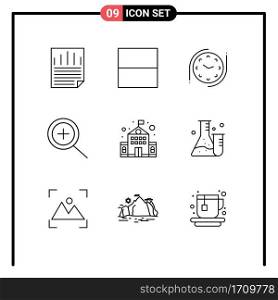 9 Outline concept for Websites Mobile and Apps science, tube, watch, flask, education Editable Vector Design Elements