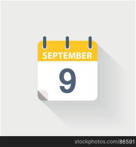 9 september calendar icon. 9 september calendar icon on grey background
