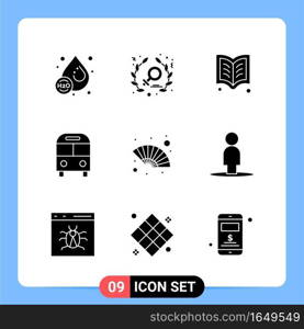 9 Solid Black Icon Pack Glyph Symbols for Mobile Apps isolated on white background. 9 Icons Set.. Creative Black Icon vector background