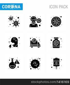 9 Solid Glyph Black viral Virus corona icon pack such as people, healthcare, virus infection, cough, blood viral coronavirus 2019-nov disease Vector Design Elements
