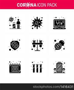 9 Solid Glyph Black viral Virus corona icon pack such as test, medical, infection, healthcare, service viral coronavirus 2019-nov disease Vector Design Elements