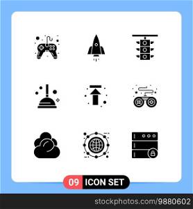9 Solid Glyph concept for Websites Mobile and Apps arrow, improvement, travel, cleaning, traffic Editable Vector Design Elements