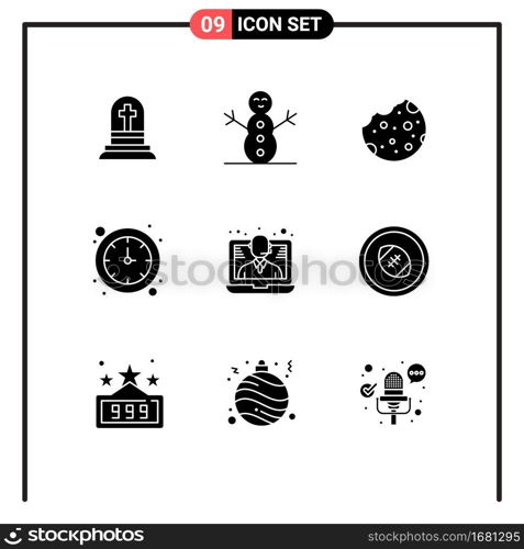 9 Solid Glyph concept for Websites Mobile and Apps football, support, dessert, help, watch Editable Vector Design Elements