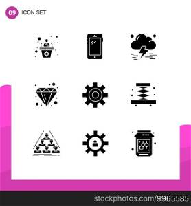 9 Solid Glyph concept for Websites Mobile and Apps graph, diamond, samsung, brilliant, thunderstorm Editable Vector Design Elements