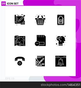 9 Solid Glyph concept for Websites Mobile and Apps hardware, computers, praying, card, park Editable Vector Design Elements