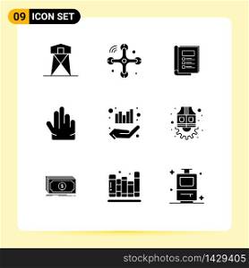 9 Solid Glyph concept for Websites Mobile and Apps management, three, internet of things, hand, report Editable Vector Design Elements