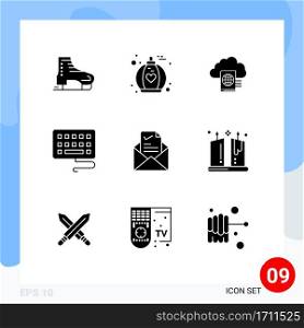 9 Solid Glyph concept for Websites Mobile and Apps tick, email, cloud, mail, keyboard Editable Vector Design Elements