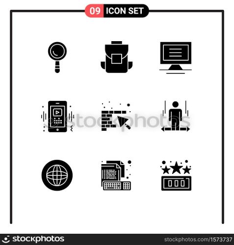 9 Solid Glyph concept for Websites Mobile and Apps tool, wall, computer, mobile, video Editable Vector Design Elements