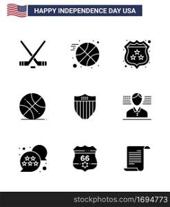 9 Solid Glyph Signs for USA Independence Day seurity  american  security  usa  ball Editable USA Day Vector Design Elements