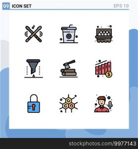 9 Thematic Vector Filledline Flat Colors and Editable Symbols of ax, filter, meal, chemical laboratory, chemical analysis Editable Vector Design Elements