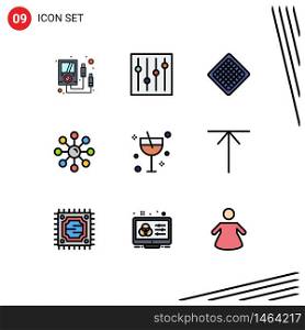 9 Thematic Vector Filledline Flat Colors and Editable Symbols of cocktail, skin protection, food, skin, skin Editable Vector Design Elements