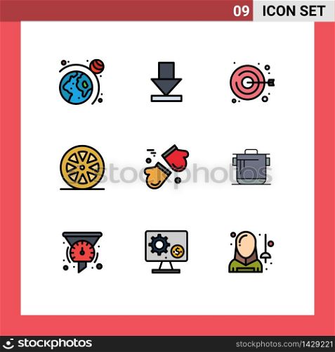 9 Thematic Vector Filledline Flat Colors and Editable Symbols of gloves, arctic, fashion, alpine, healthy Editable Vector Design Elements