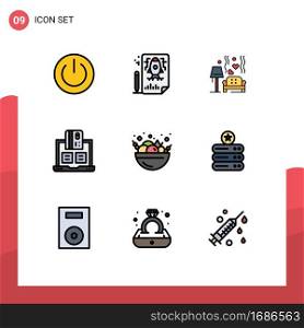 9 Thematic Vector Filledline Flat Colors and Editable Symbols of notebook, cash, file, banking, heart Editable Vector Design Elements