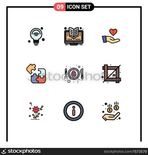 9 Thematic Vector Filledline Flat Colors and Editable Symbols of puzzle, game, online, business, hand Editable Vector Design Elements