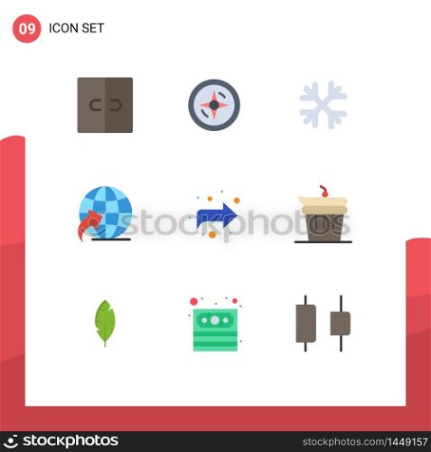 9 Thematic Vector Flat Colors and Editable Symbols of and, forward, snow flakes, arrow, globe Editable Vector Design Elements