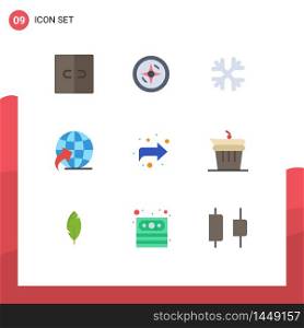 9 Thematic Vector Flat Colors and Editable Symbols of and, forward, snow flakes, arrow, globe Editable Vector Design Elements