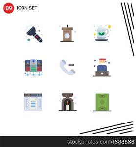 9 Thematic Vector Flat Colors and Editable Symbols of delete, call, breakfast, shared, database server Editable Vector Design Elements
