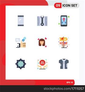 9 Thematic Vector Flat Colors and Editable Symbols of girl, facebook, mobile, like, c&aign Editable Vector Design Elements